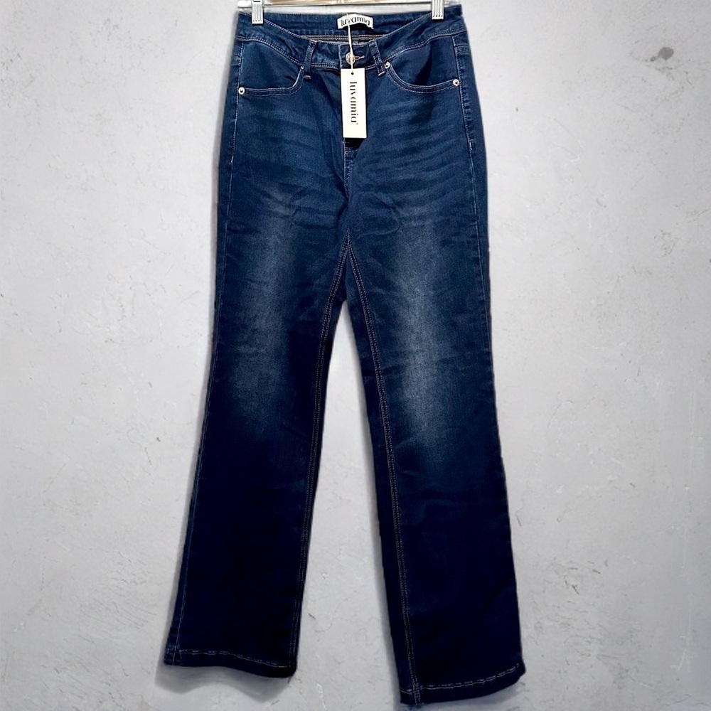 NWT Women’s Dark Wash Stretchy Classic Straight Wide Leg Jeans Size S